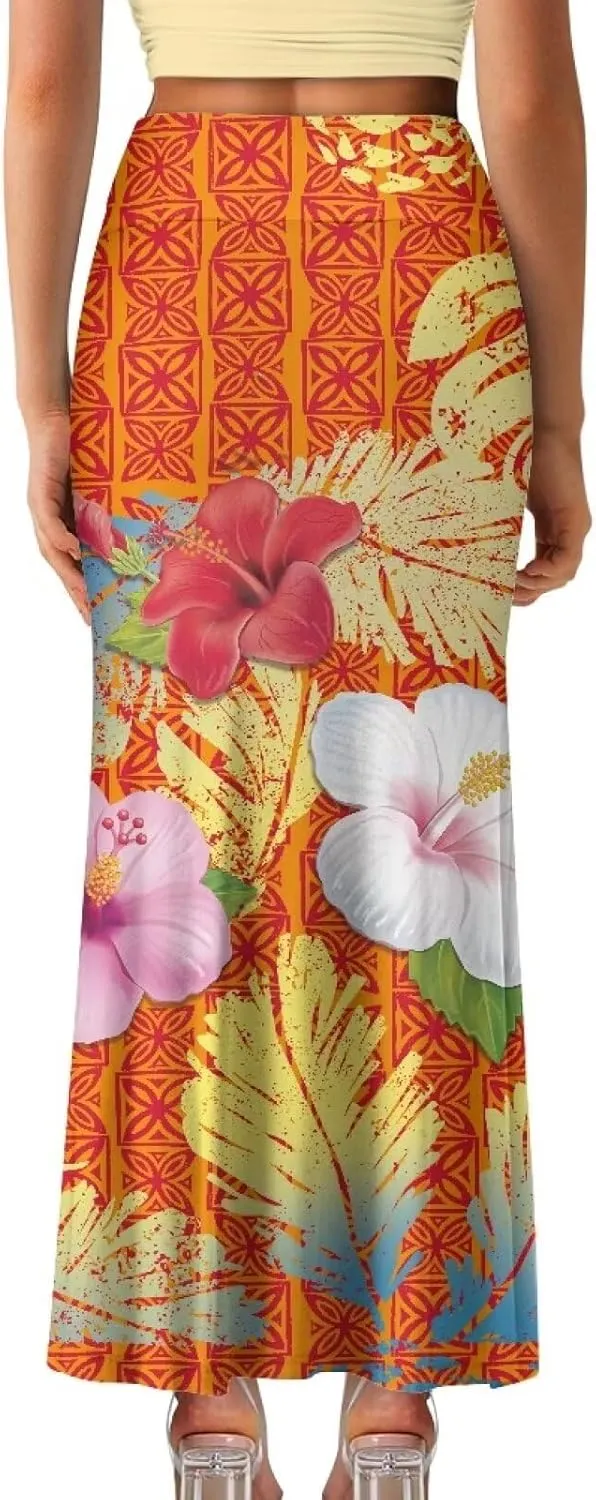 Polynesian Puletasi Samoa Women's Casual High Waist Flare Long Maxi Skirt A-Link Long Maxi Skirt Beach Skirt