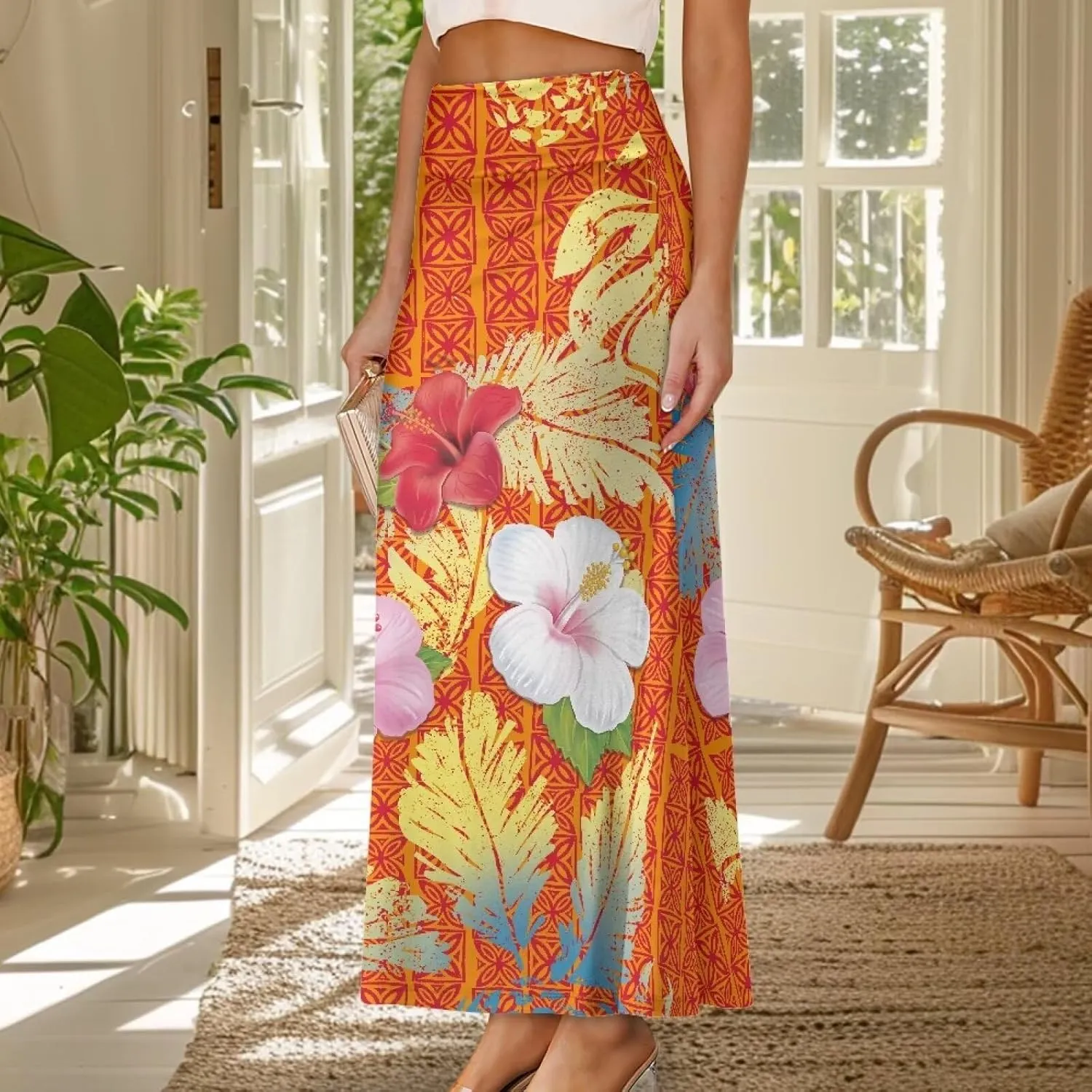 Polynesian Puletasi Samoa Women's Casual High Waist Flare Long Maxi Skirt A-Link Long Maxi Skirt Beach Skirt