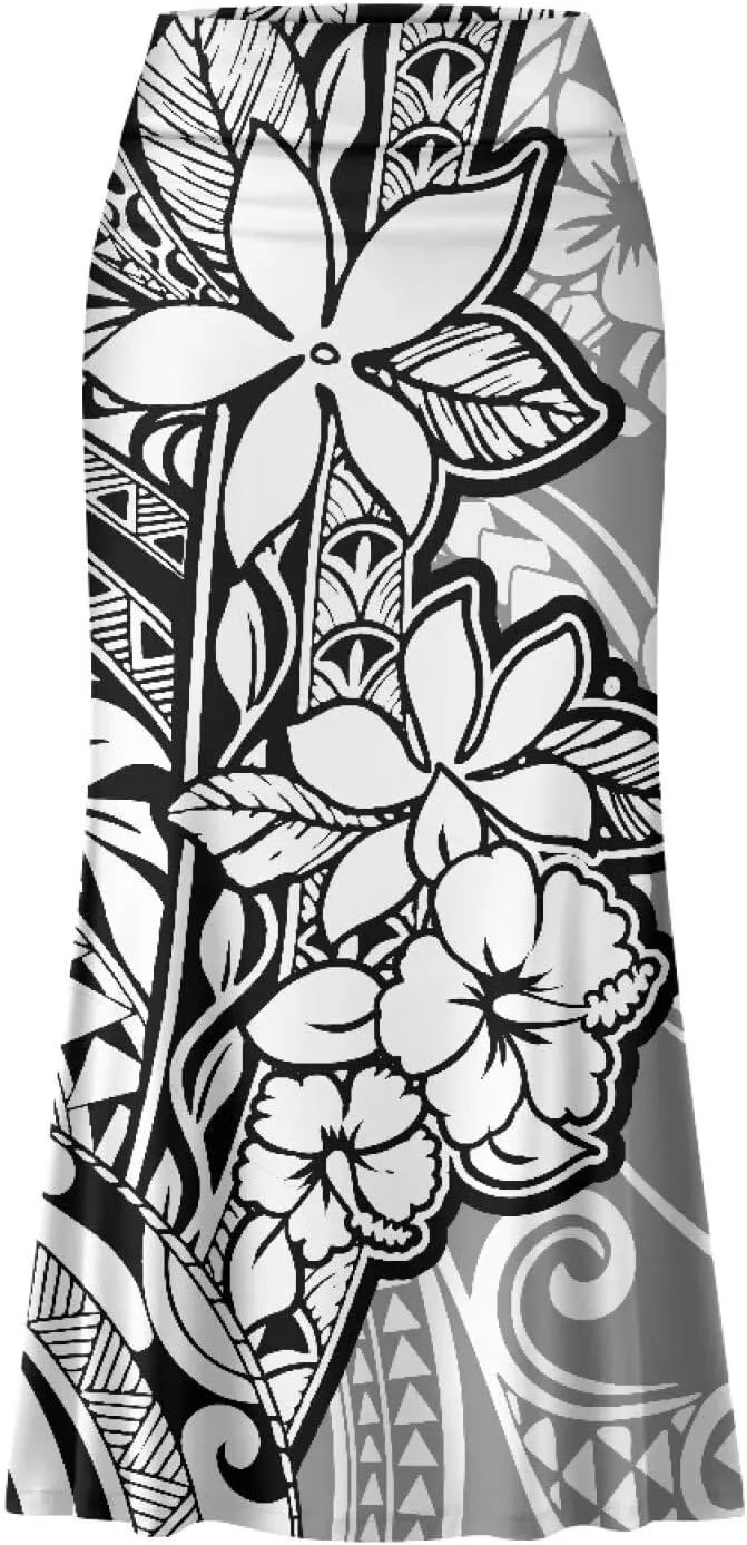 Polynesian Tapa Puletasi Samoan Long Maxi Skirts for Women Vintage High Waisted A-Link Long Maxi Skirt