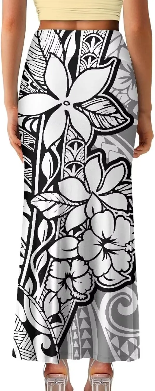 Polynesian Tapa Puletasi Samoan Long Maxi Skirts for Women Vintage High Waisted A-Link Long Maxi Skirt