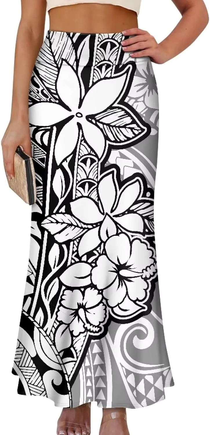 Polynesian Tapa Puletasi Samoan Long Maxi Skirts for Women Vintage High Waisted A-Link Long Maxi Skirt