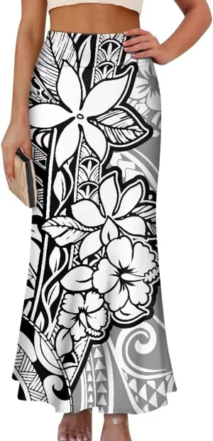 Polynesian Tapa Puletasi Samoan Long Maxi Skirts for Women Vintage High Waisted A-Link Long Maxi Skirt