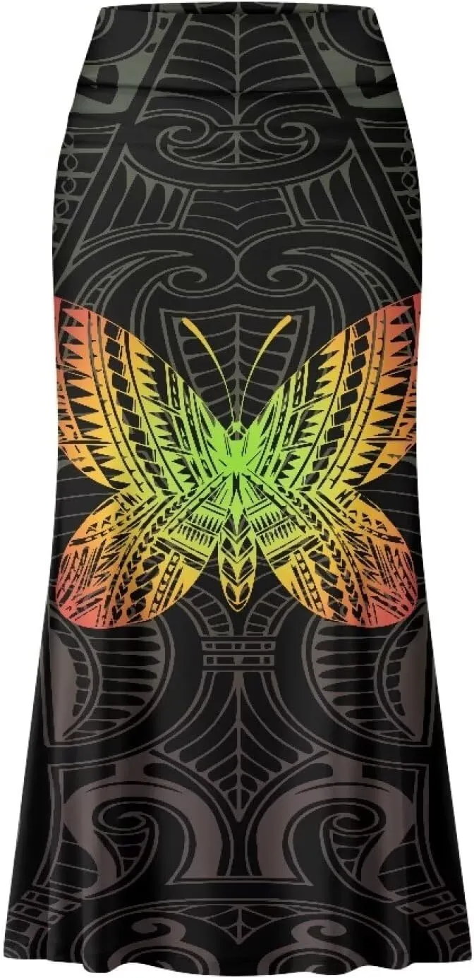 Polynesian Tribal Tatau Pattern Women Summer High Waisted Long Skirts Party Long Flare Maxi Zipper Elegant Skirt