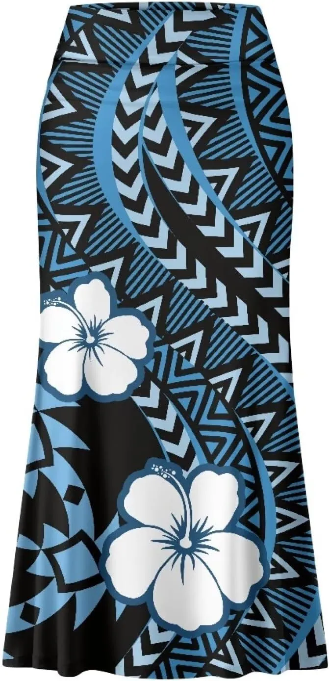 Polynesian Tribal Tatau Pattern Women Summer High Waisted Long Skirts Party Long Flare Maxi Zipper Elegant Skirt