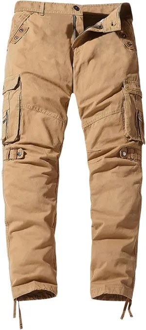 QWENTMTNTY Tactical Pants for Men Khaki Relaxed Fit Ripstop Outdoor Cargo Pants Multi-Pockets Casual Work Chinos Trousers