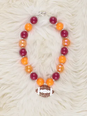 Red & Orange Football Charm Bubblegum Necklace
