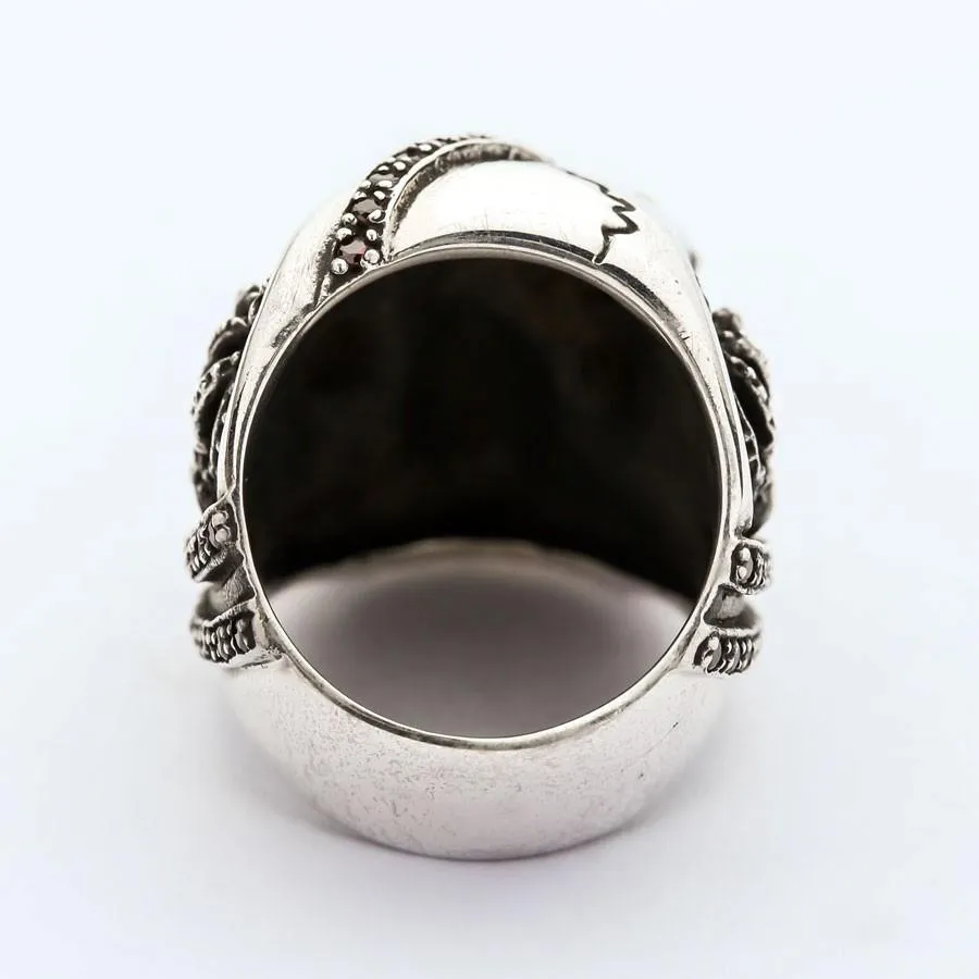 Red Garnet Eye Pirate Skull Ring
