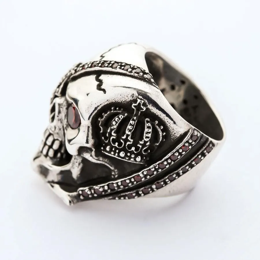 Red Garnet Eye Pirate Skull Ring