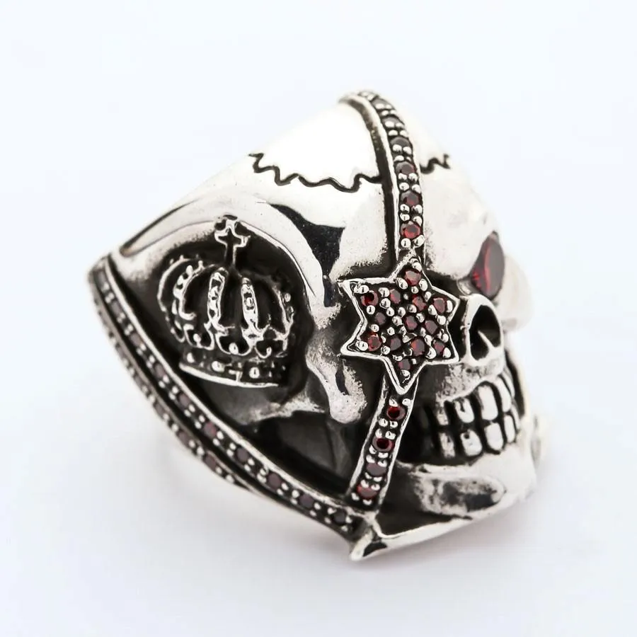 Red Garnet Eye Pirate Skull Ring