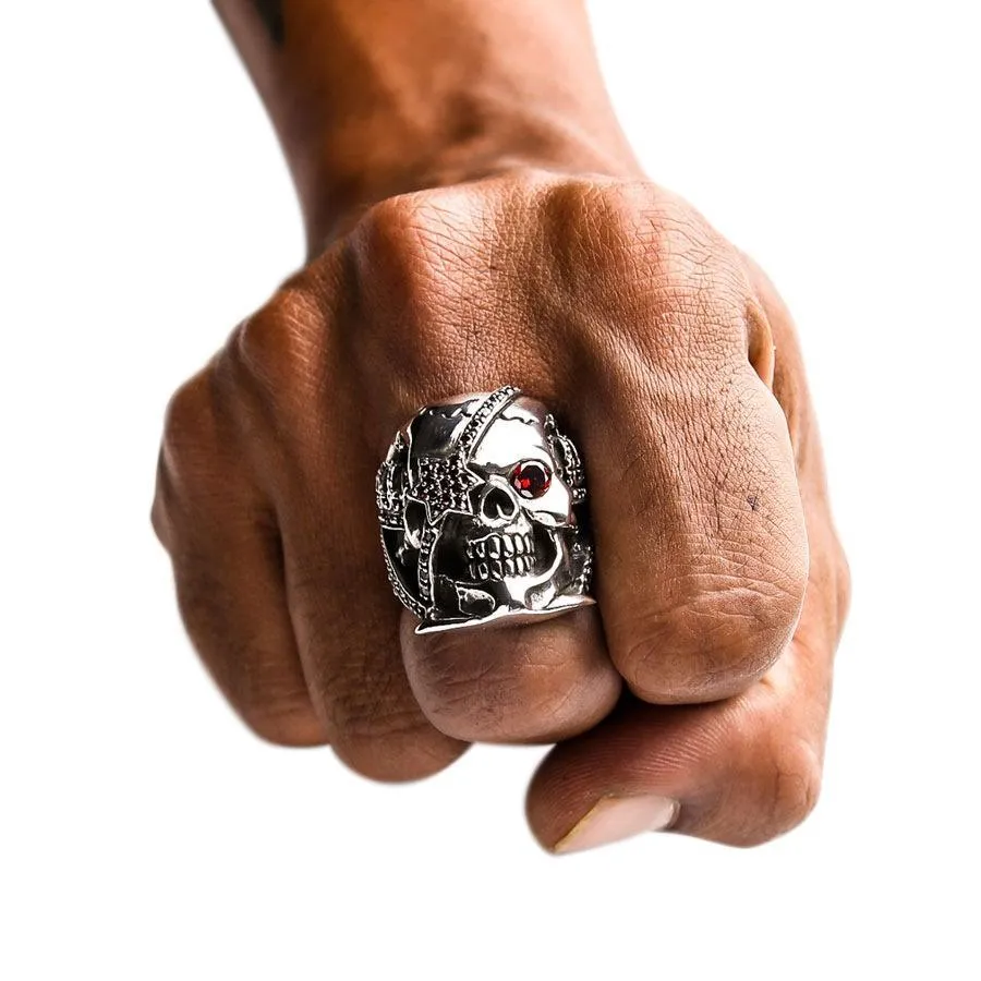 Red Garnet Eye Pirate Skull Ring