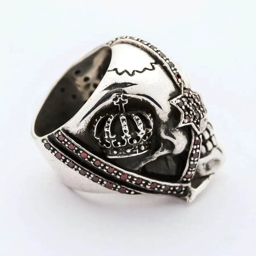 Red Garnet Eye Pirate Skull Ring