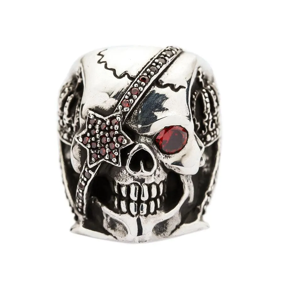 Red Garnet Eye Pirate Skull Ring