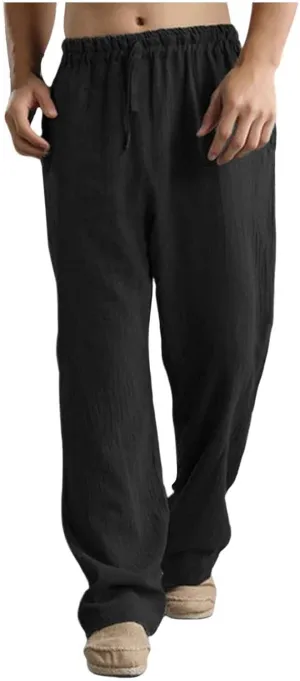Relaxed Fit Cargo Pants for Men Mens Linen Pants Summer Casual Beach Yoga Pants Elastic Wasist Drawstring Lightweight Loose Trousers with Pockets Chino Pant Stretch
