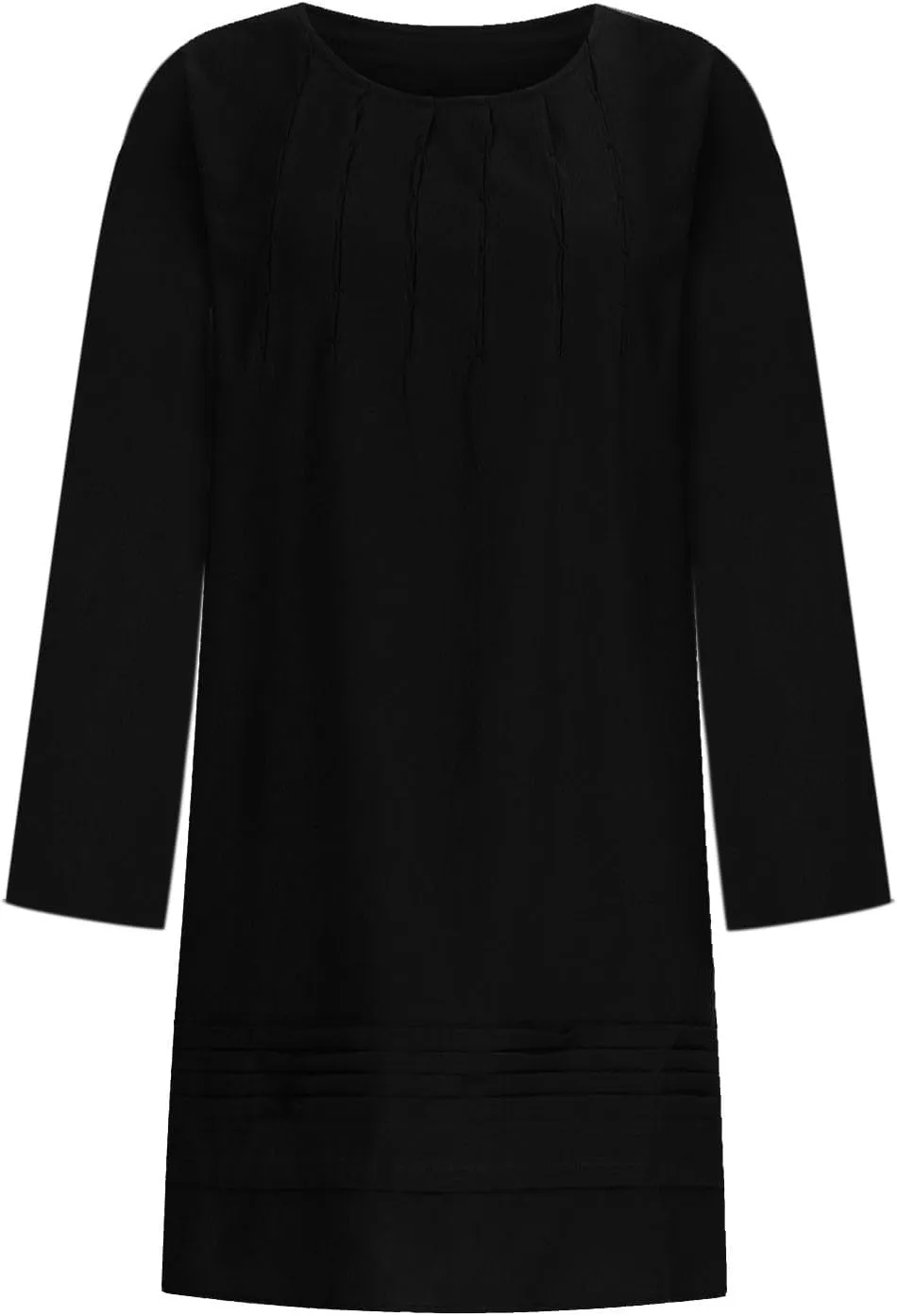 RKSTN Fall Dresses for Women 2025 Casual Cotton Linen Tshirt Dress Long Sleeve Pleated Solid Plus Size Midi Dress