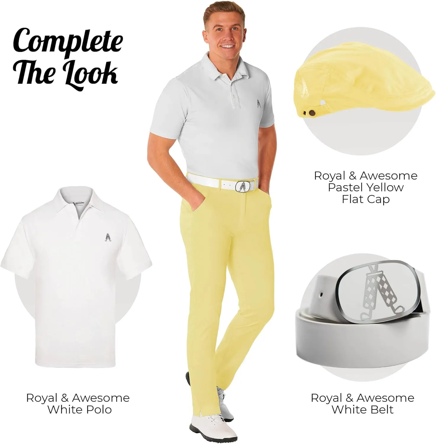Royal & Awesome Pastel Golf Pants, Stretch Relaxed Fit Bottoms, Crazy Golf Pants for Men's, Funny and Bright Golfing Apparel
