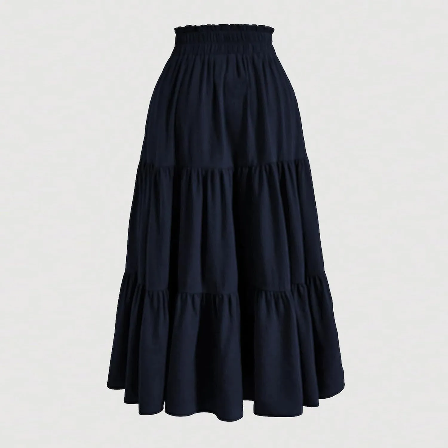Ruffle Tiered Maxi Skirts for Women Summer Solid Elastic Waisted Skirt Casual Loose Fit Comfy Skirts with Drawstring