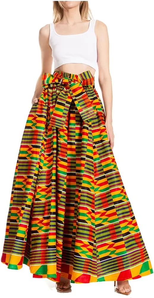 Sakkas Asma Second Convertible Traditional Wax Print Adjustable Strap Maxi Skirt