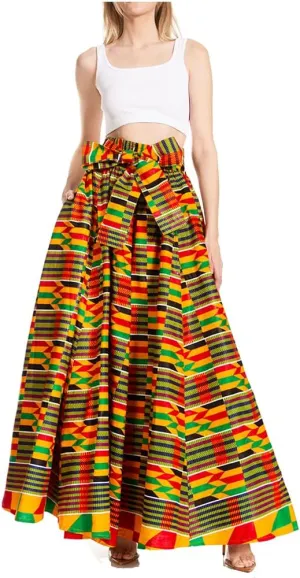 Sakkas Asma Second Convertible Traditional Wax Print Adjustable Strap Maxi Skirt