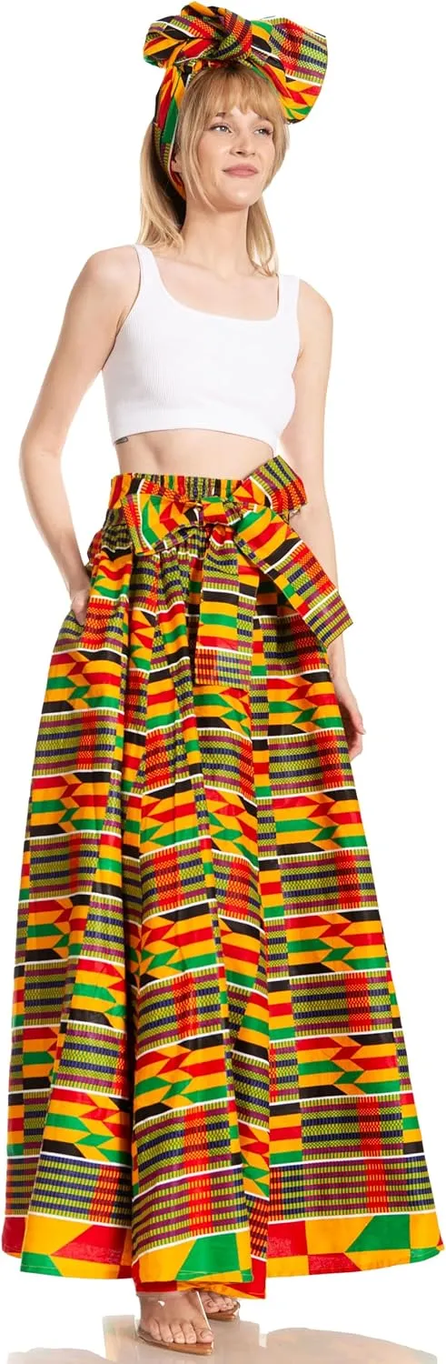 Sakkas Asma Second Convertible Traditional Wax Print Adjustable Strap Maxi Skirt