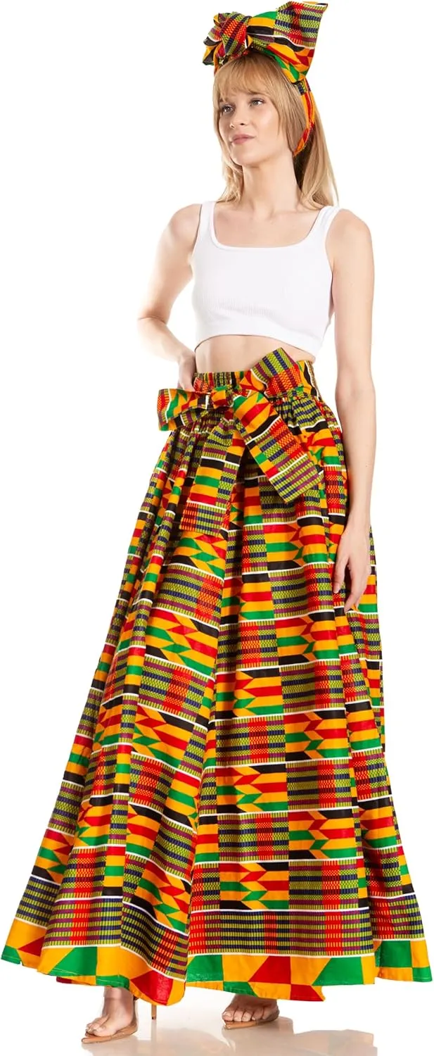 Sakkas Asma Second Convertible Traditional Wax Print Adjustable Strap Maxi Skirt