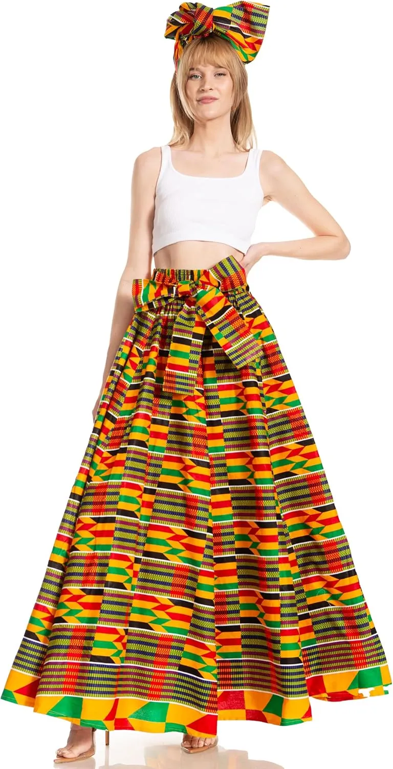 Sakkas Asma Second Convertible Traditional Wax Print Adjustable Strap Maxi Skirt