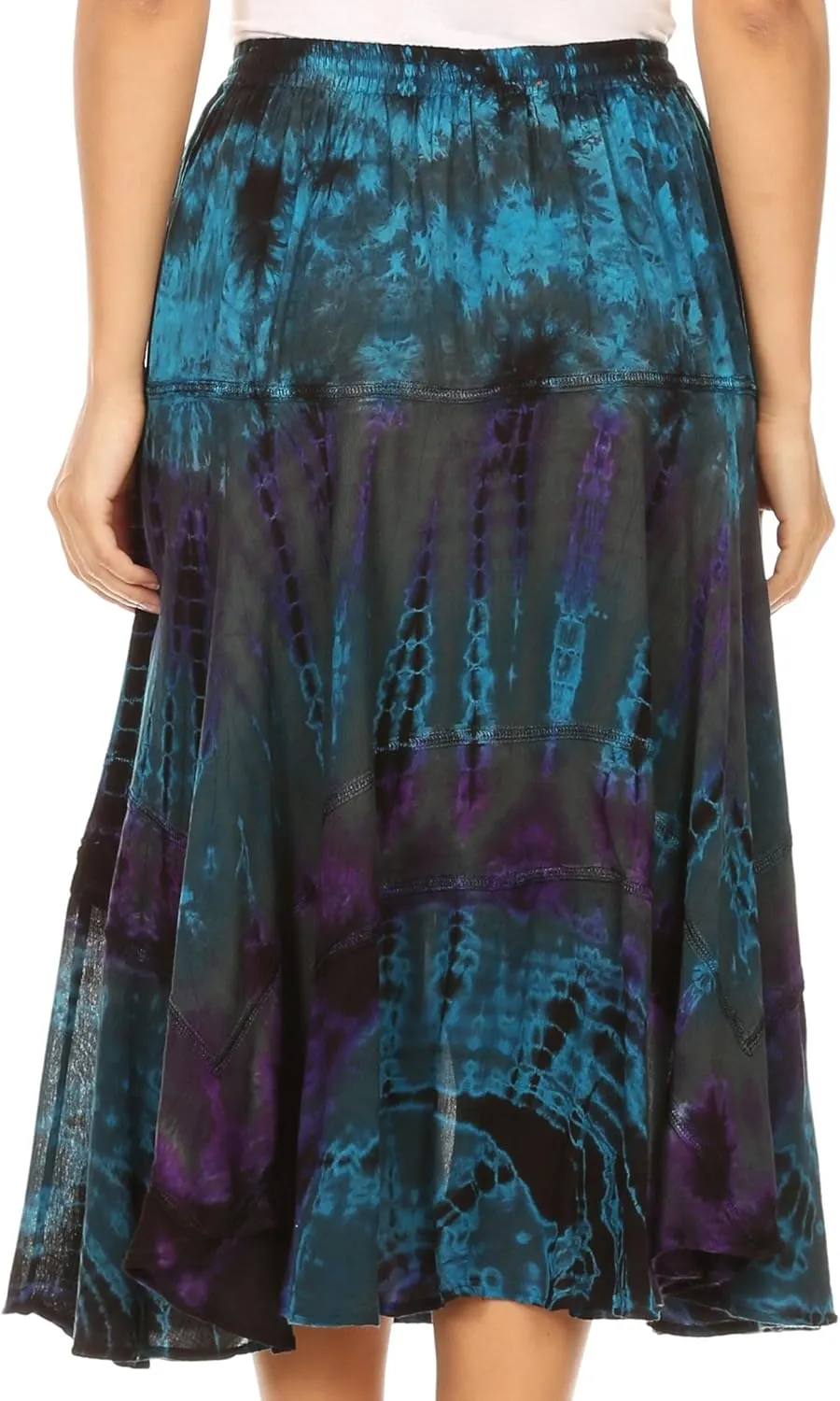 Sakkas Justina Womens Dance Midi Full Circle Tie-dye Skirt with Elastic Waist