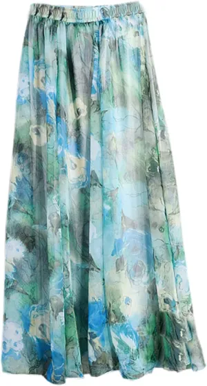 SANGTREE Women's Chiffon Boho Elastic Waist Floral Print Maxi Skirts