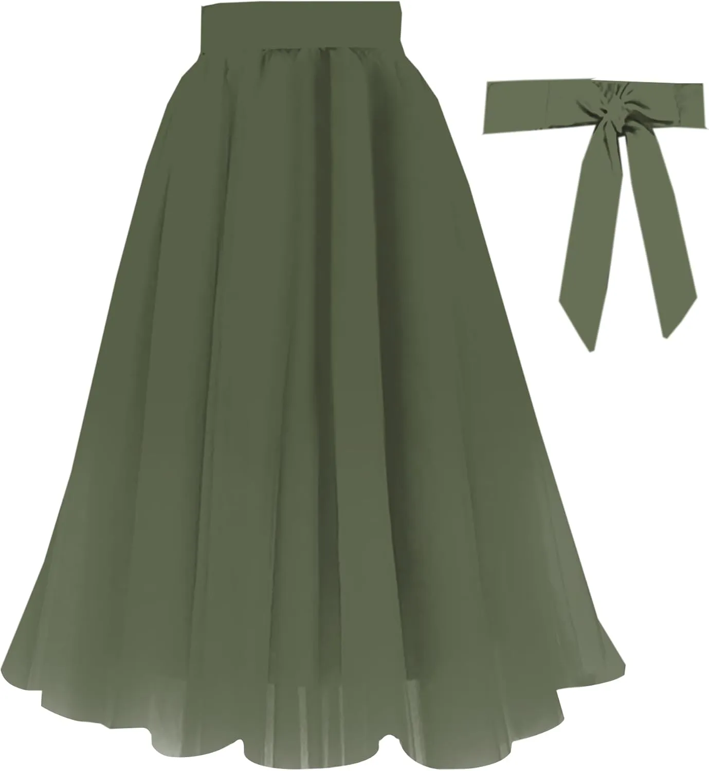 SANGTREE Women's Chiffon Skirt Flowy Floral Midi Maxi Elastic Pleated High Waist Swing Printed Belted Skirt