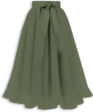 SANGTREE Women's Chiffon Skirt Flowy Floral Midi Maxi Elastic Pleated High Waist Swing Printed Belted Skirt