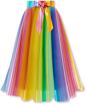 SANGTREE Women's Chiffon Skirt Flowy Floral Midi Maxi Elastic Pleated High Waist Swing Printed Belted Skirt