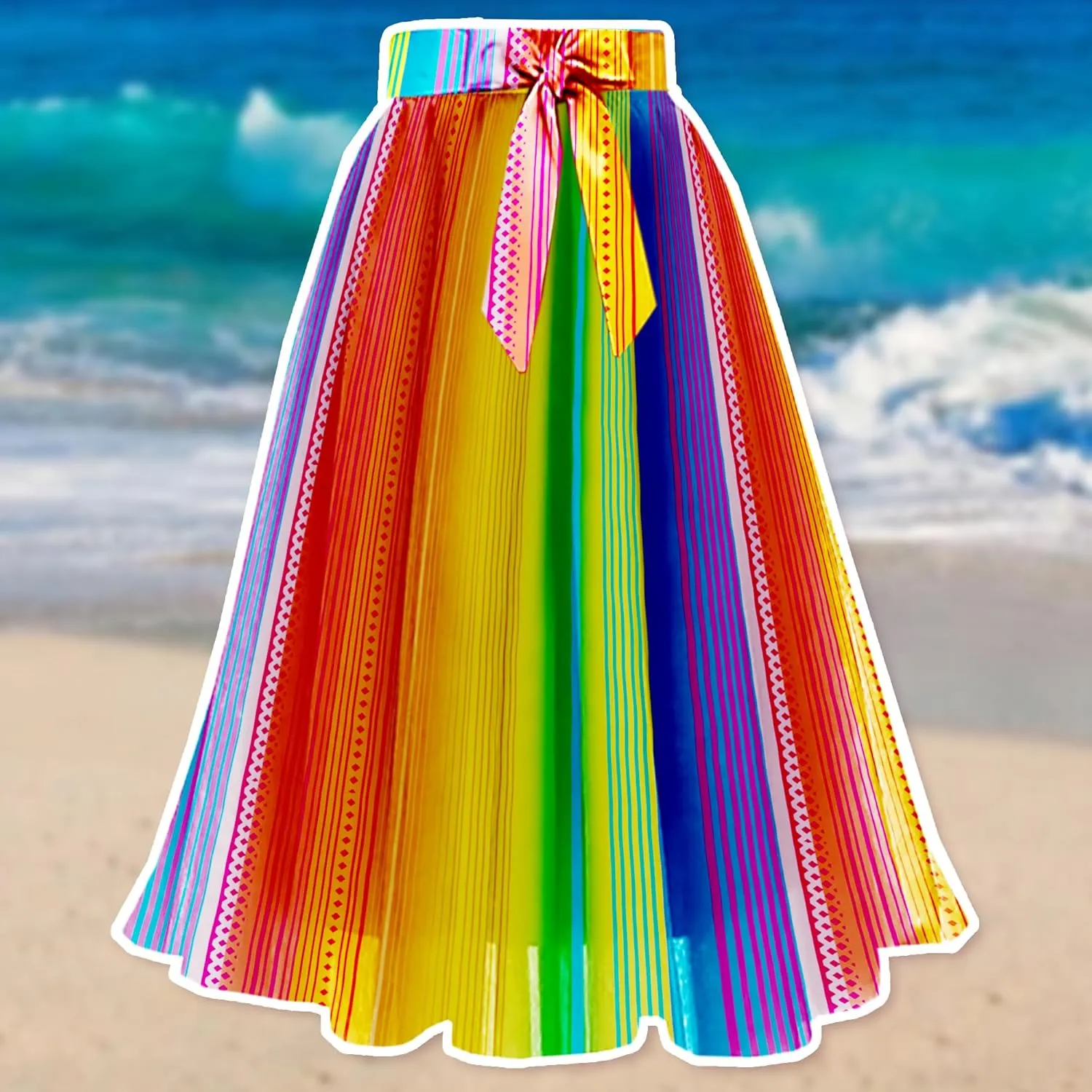 SANGTREE Women's Chiffon Skirt Flowy Floral Midi Maxi Elastic Pleated High Waist Swing Printed Belted Skirt
