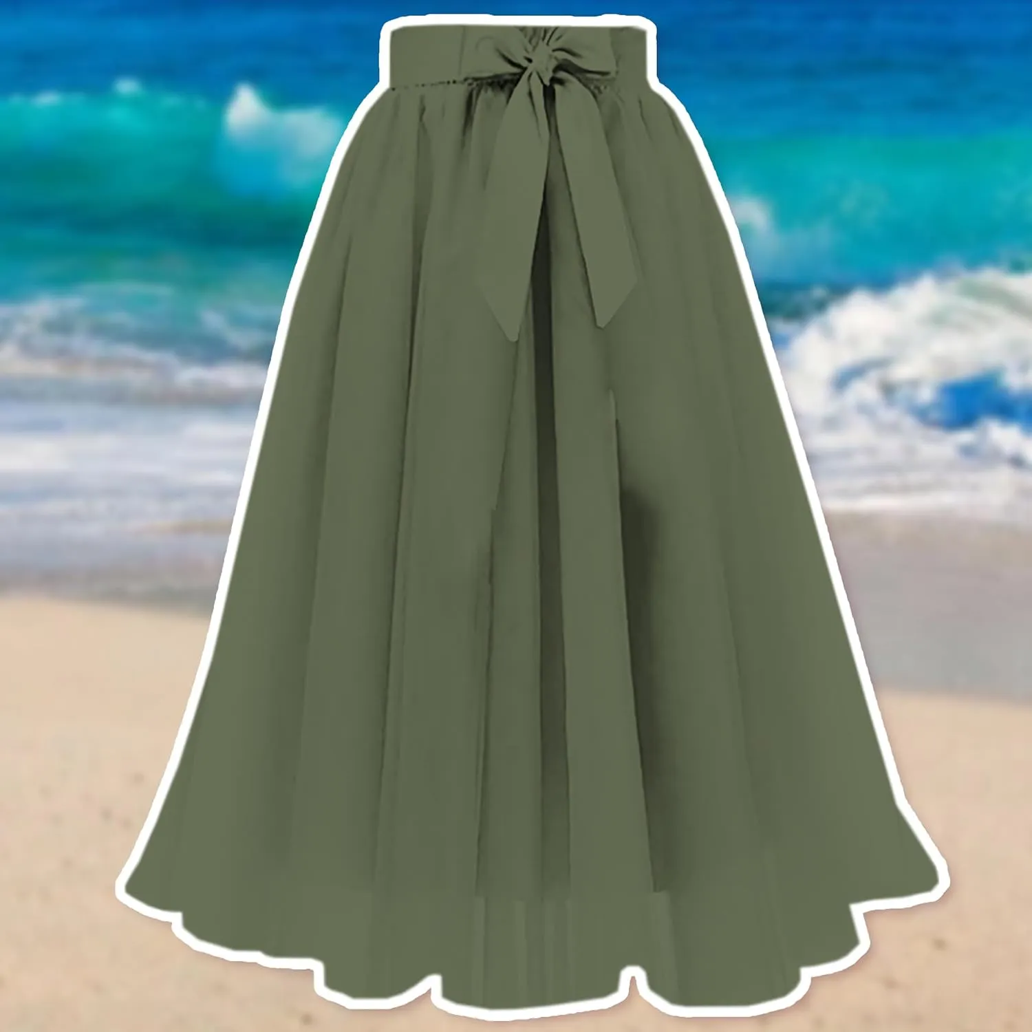 SANGTREE Women's Chiffon Skirt Flowy Floral Midi Maxi Elastic Pleated High Waist Swing Printed Belted Skirt