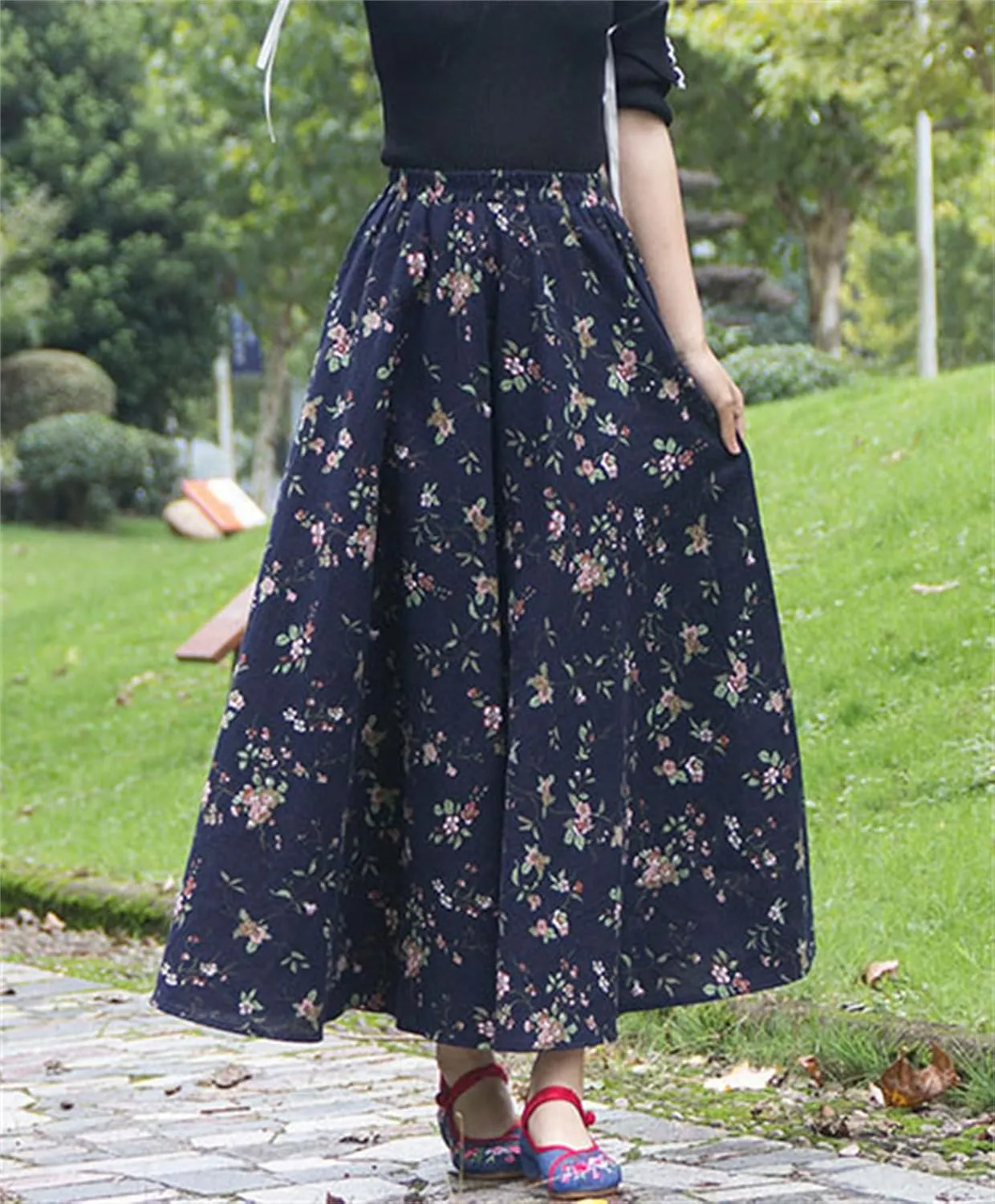 SANGTREE Women's Cotton Linen Beach Casual A Line Maxi Skirt 2025 Spring Summer Trendy Elastic Waist Flowy Long Skirt