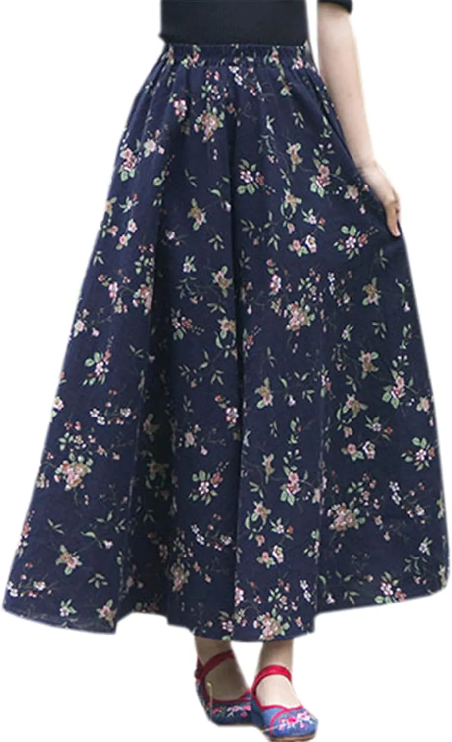 SANGTREE Women's Cotton Linen Beach Casual A Line Maxi Skirt 2025 Spring Summer Trendy Elastic Waist Flowy Long Skirt