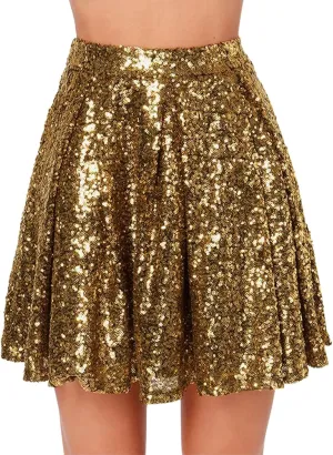 Sequin Skirts for Women High Waist Stretch Pleated Skirts Shiny Bodycon Mini Skirt Rave Party Sparkly Dance Short Skirt
