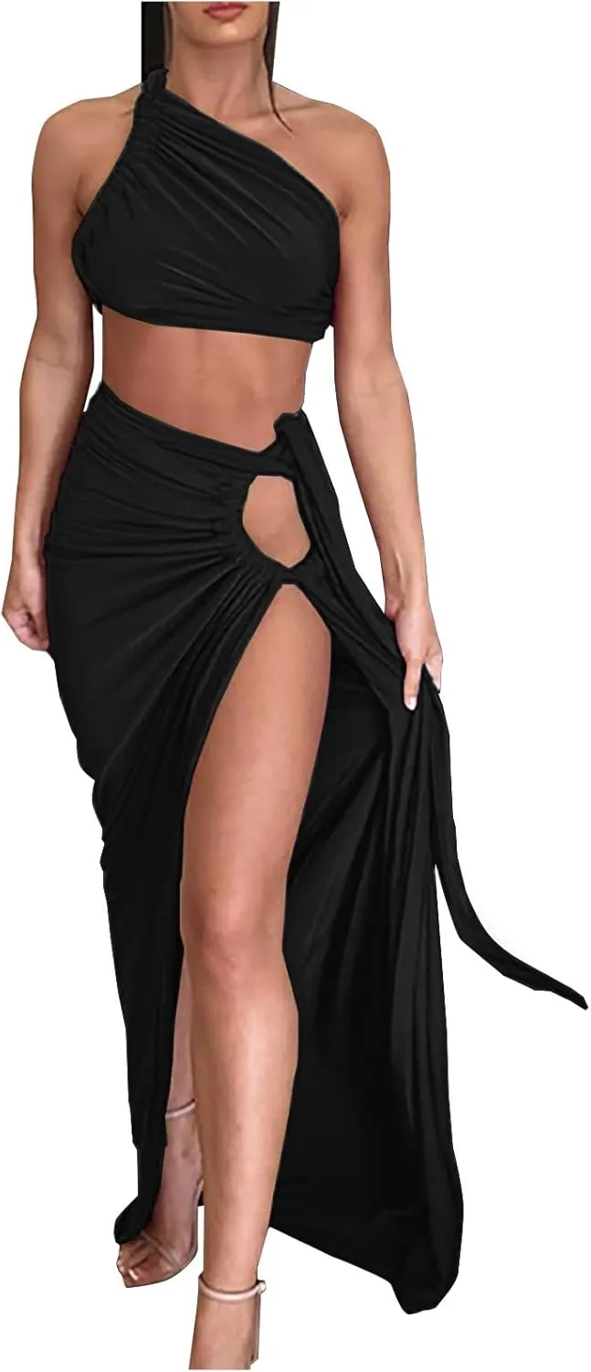 Sexy Cutout Maxi Dress, Ruched Backless, Summer Vacation Outfits for Women, Bodycon Cocktail Slit Cut Out Open Back