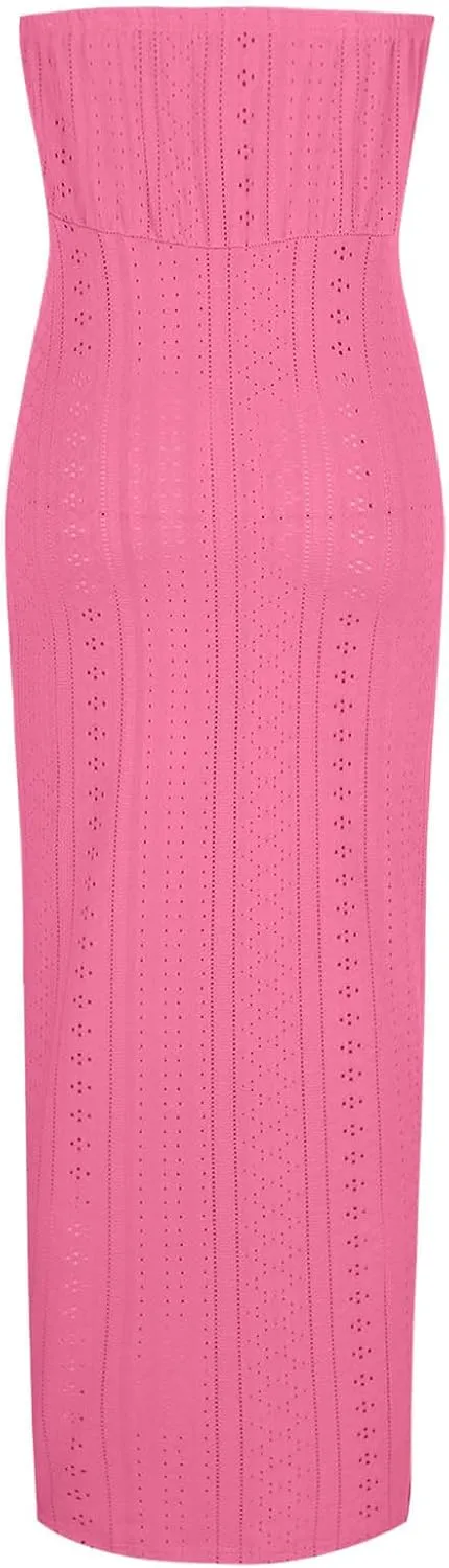 Sexy Dresses for Women Trendy Strapless Wrap Slit Eyelet Dress Fashion High Waist Ruched Bodycon Cocktail Party Dress