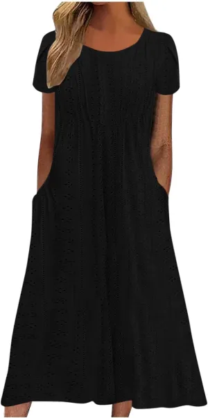 Shirt Dresses for Women Eyelet Casual Summer Boho Flowy Maxi Dresses Vacation Beach Outfits Trendy Clothing 2025