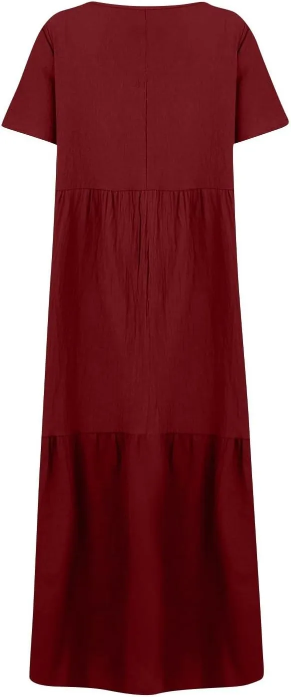 Shirt Dresses for Women Oversized Baggy Flowy Cotton Linen Maxi Dress Casual Summer Beach Vacation Outfits