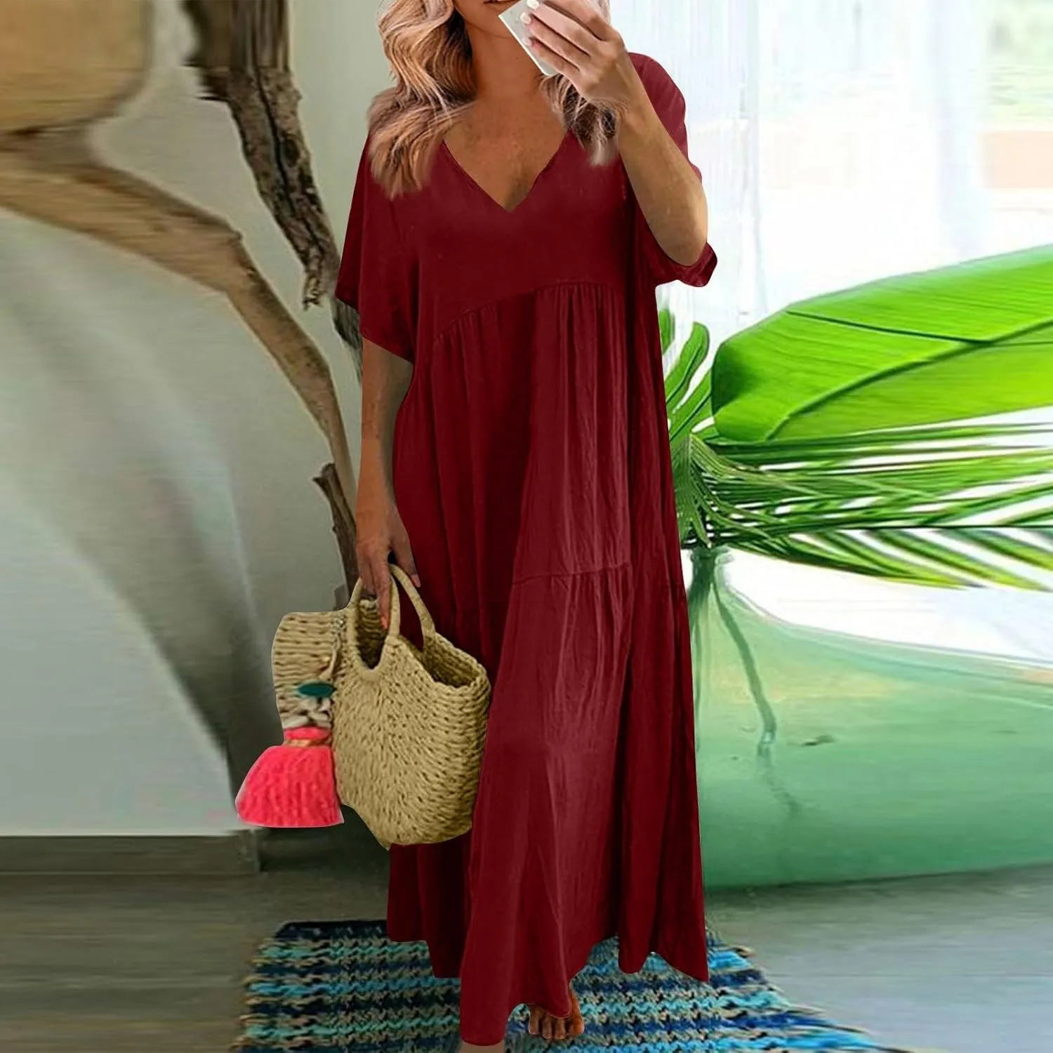 Shirt Dresses for Women Oversized Baggy Flowy Cotton Linen Maxi Dress Casual Summer Beach Vacation Outfits