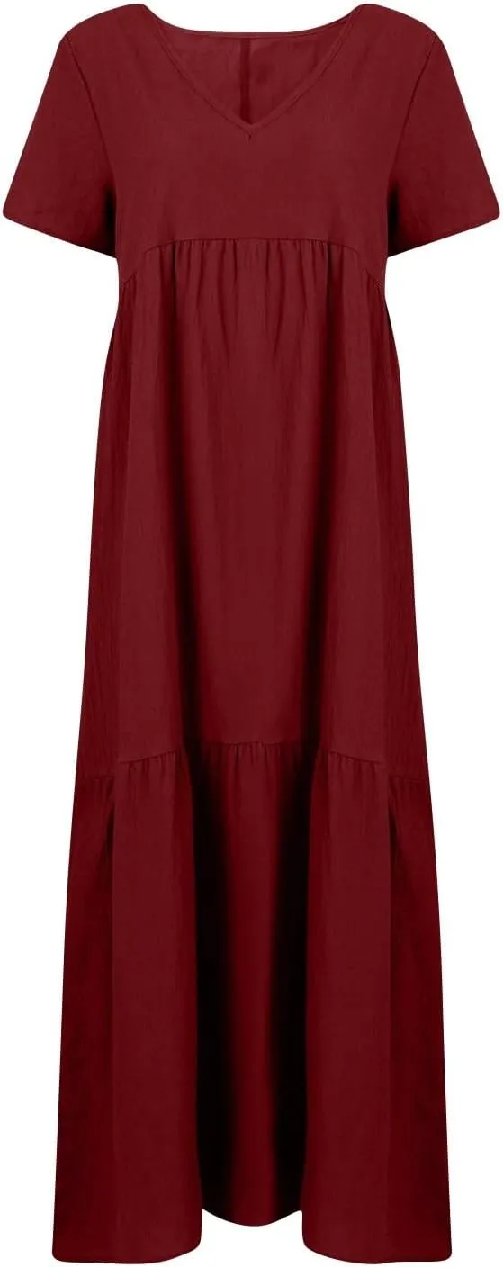 Shirt Dresses for Women Oversized Baggy Flowy Cotton Linen Maxi Dress Casual Summer Beach Vacation Outfits