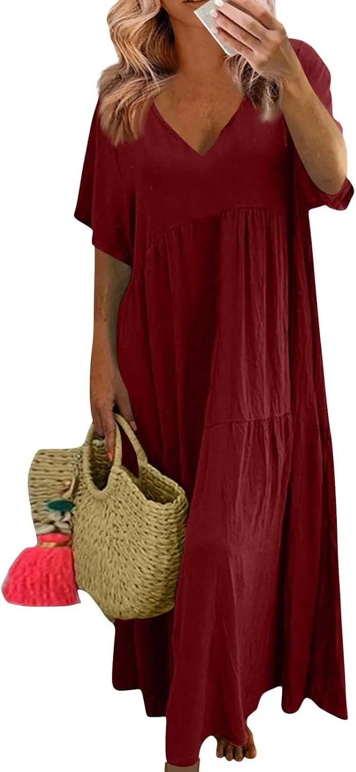 Shirt Dresses for Women Oversized Baggy Flowy Cotton Linen Maxi Dress Casual Summer Beach Vacation Outfits