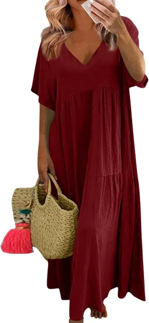 Shirt Dresses for Women Oversized Baggy Flowy Cotton Linen Maxi Dress Casual Summer Beach Vacation Outfits