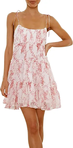 Short Sundresses for Women 2025 Summer Spaghetti Strap Backless Ditsy Floral Dress Summer Tiered Ruffle Mini Dress