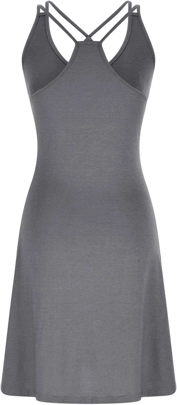 Sinzelimin Women's Summer Tank Dresses Sleeveless V-Neck Sexy Tie Strap Open Back Mini Dress Knee-Length Beach Sundress