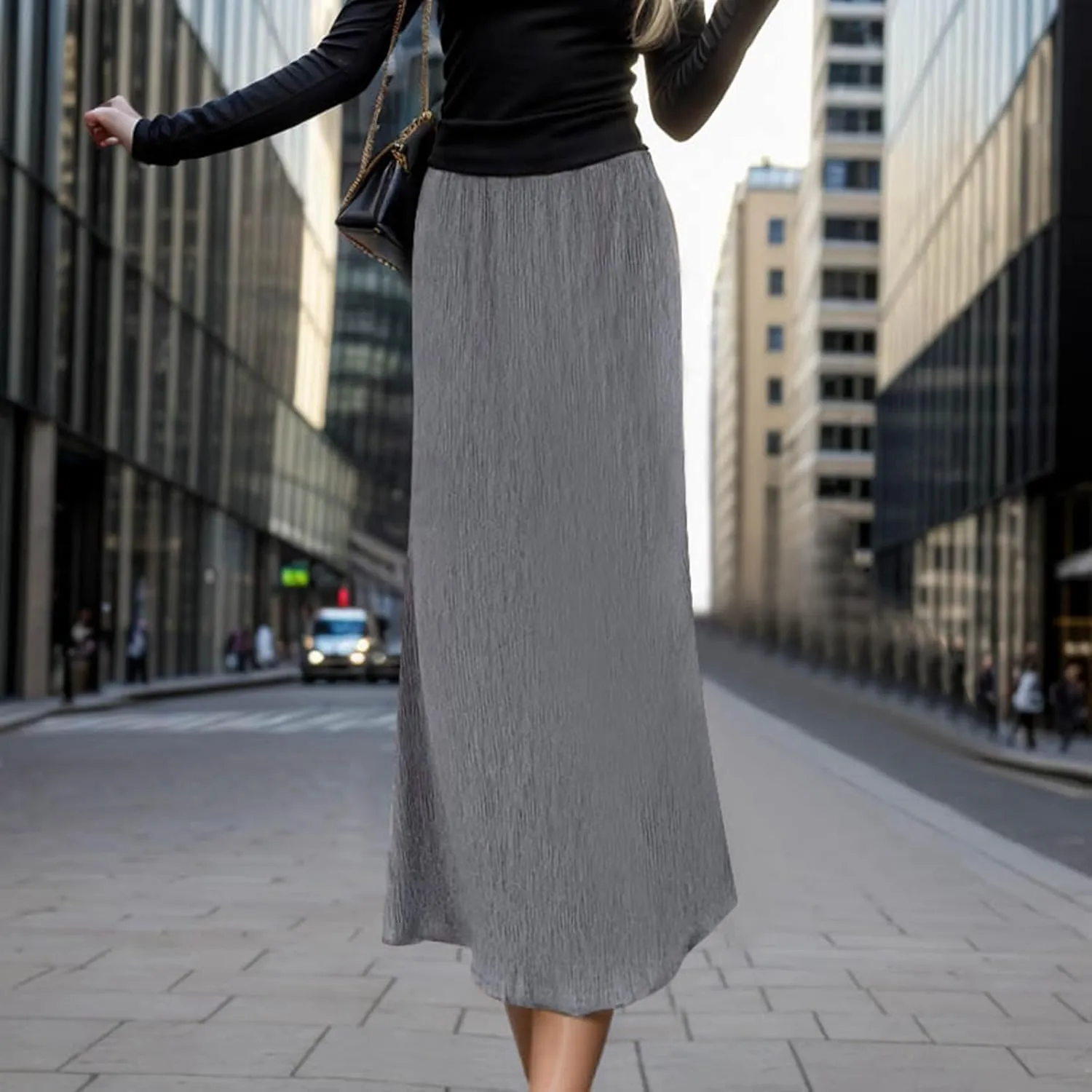 Skirts for Women Elegant Women's High Waist Midi Skirt Vintage French Pleated A Line Flared Slimming Fashion