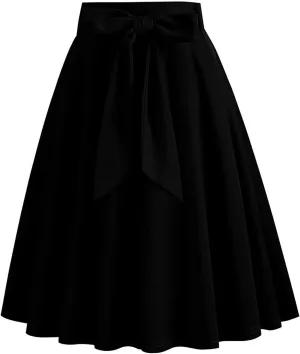 Skirts for Women Midi Length Vintage Hepburn Skirt Cinch Waist Bow Tie Plus Size Baggy Western Skirts Clothes