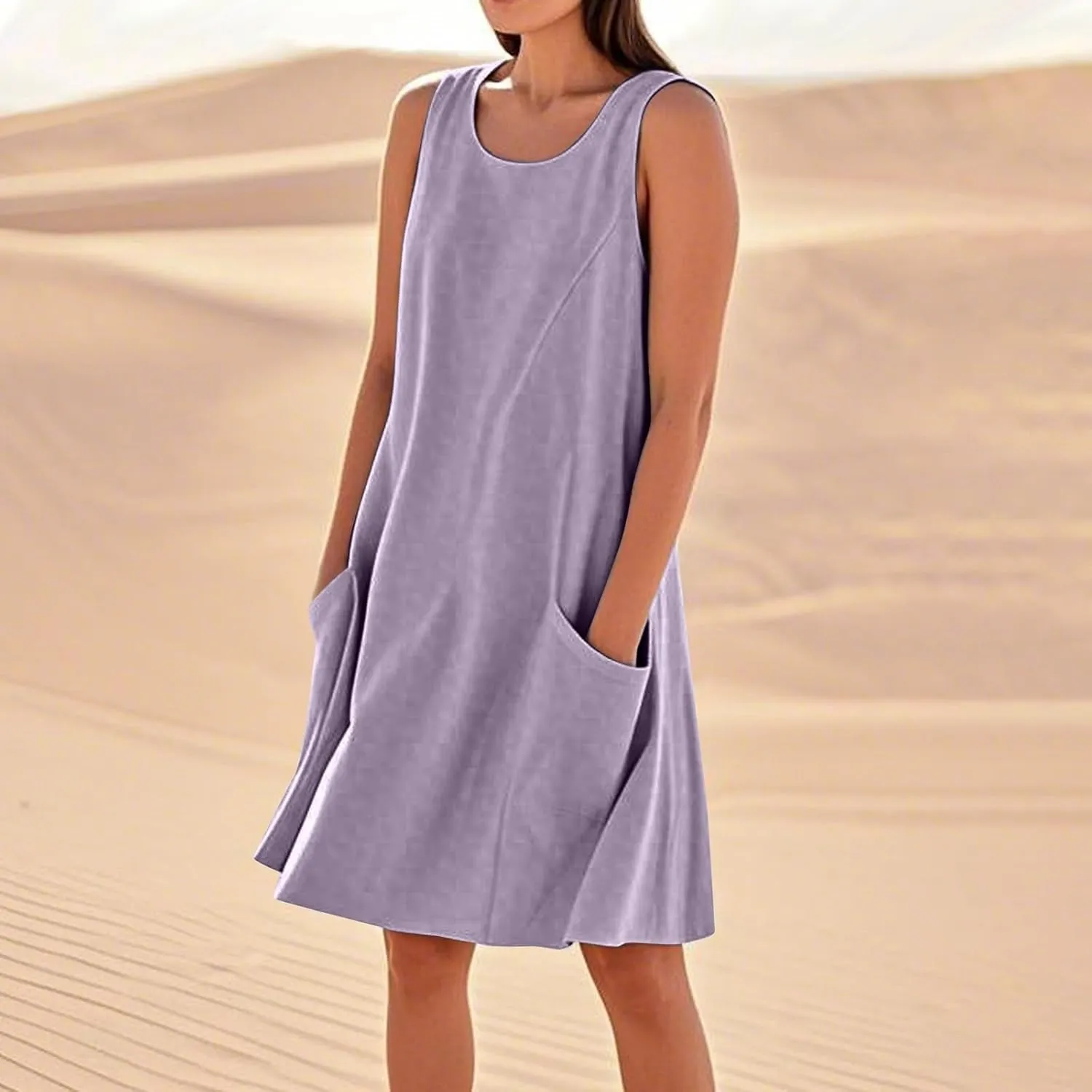 Sleeveless Tank Dresses for Women 2025 Summer Vacation Beach Dress with Pockets Casual Knee Length Sundress