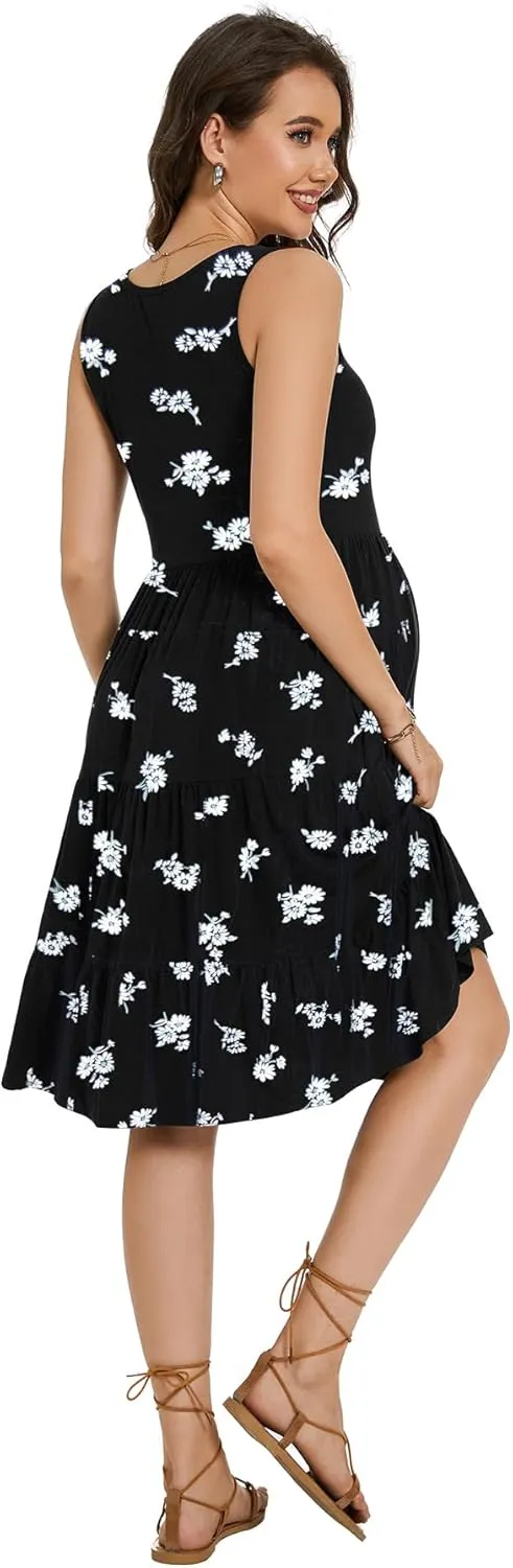 Smallshow Women's Maternity Dress Sleeveless Ruffle Tank Pregnancy Clothes