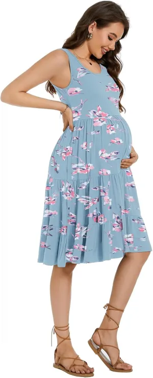 Smallshow Women's Maternity Dress Sleeveless Ruffle Tank Pregnancy Clothes